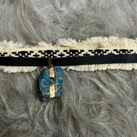 New Leather and Fringe Choker with a Blue Apatite Pendant - Picture 8 of 8